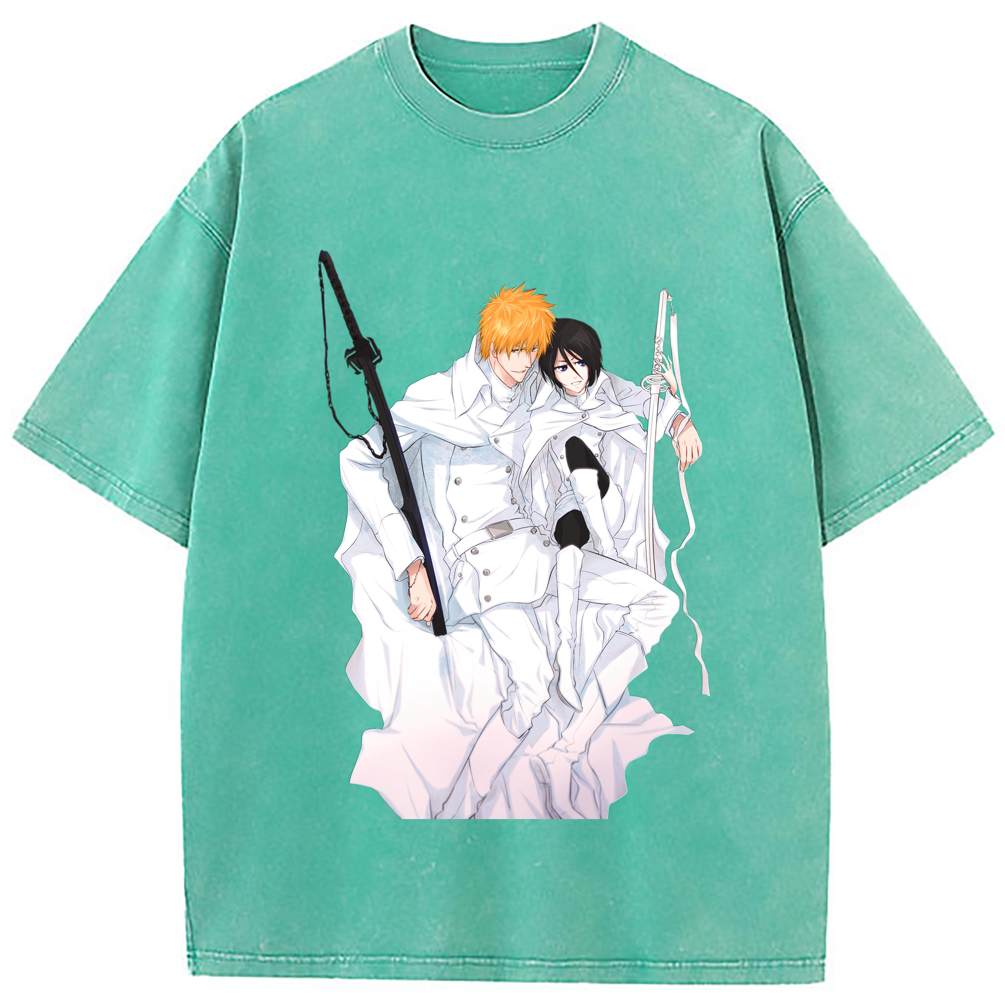（画像用） ブリーチ 黒崎一護（くろさき いちご）BLEACH Kurosaki Ichigo 綿100% ヴィンテージ風 半袖Tシャツ（フロントプリント）